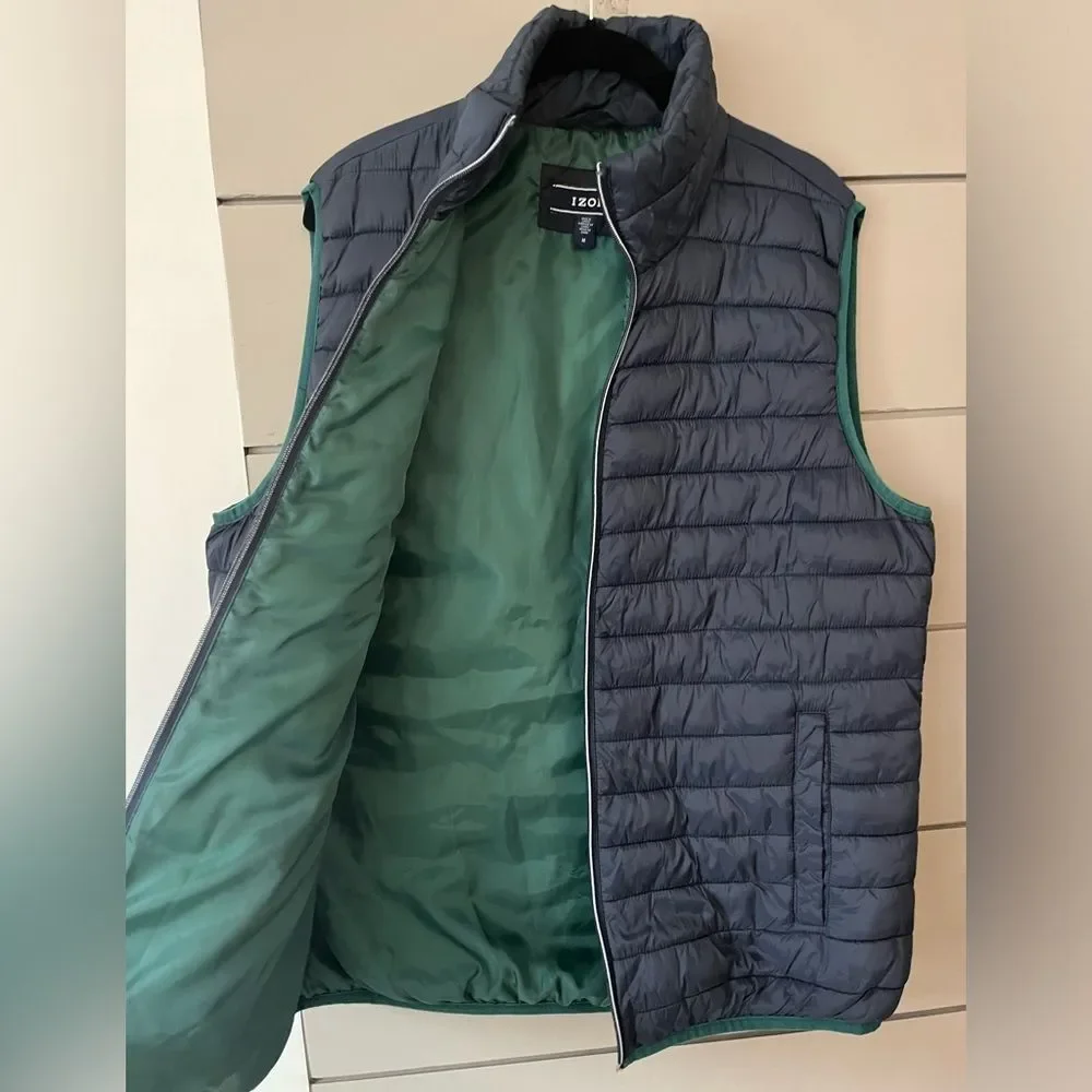 Izod‎ Advantage Puffer Vest Mens Size M Navy Full Zip Golf Casual Sleeveless EUC